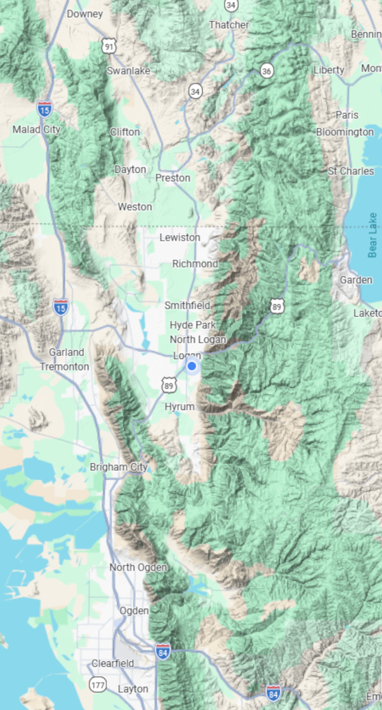 Map showing NUTA's service area in Northern Utah and Southeast Idaho